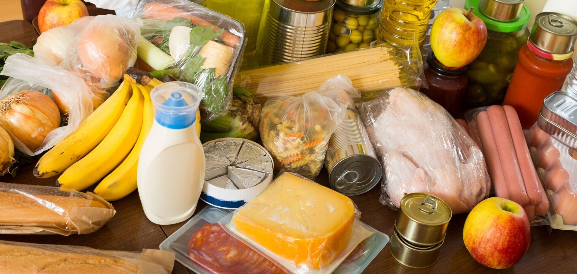 Ілюстрація - різні продукти, м'ясо, фрукти, овочі, сир