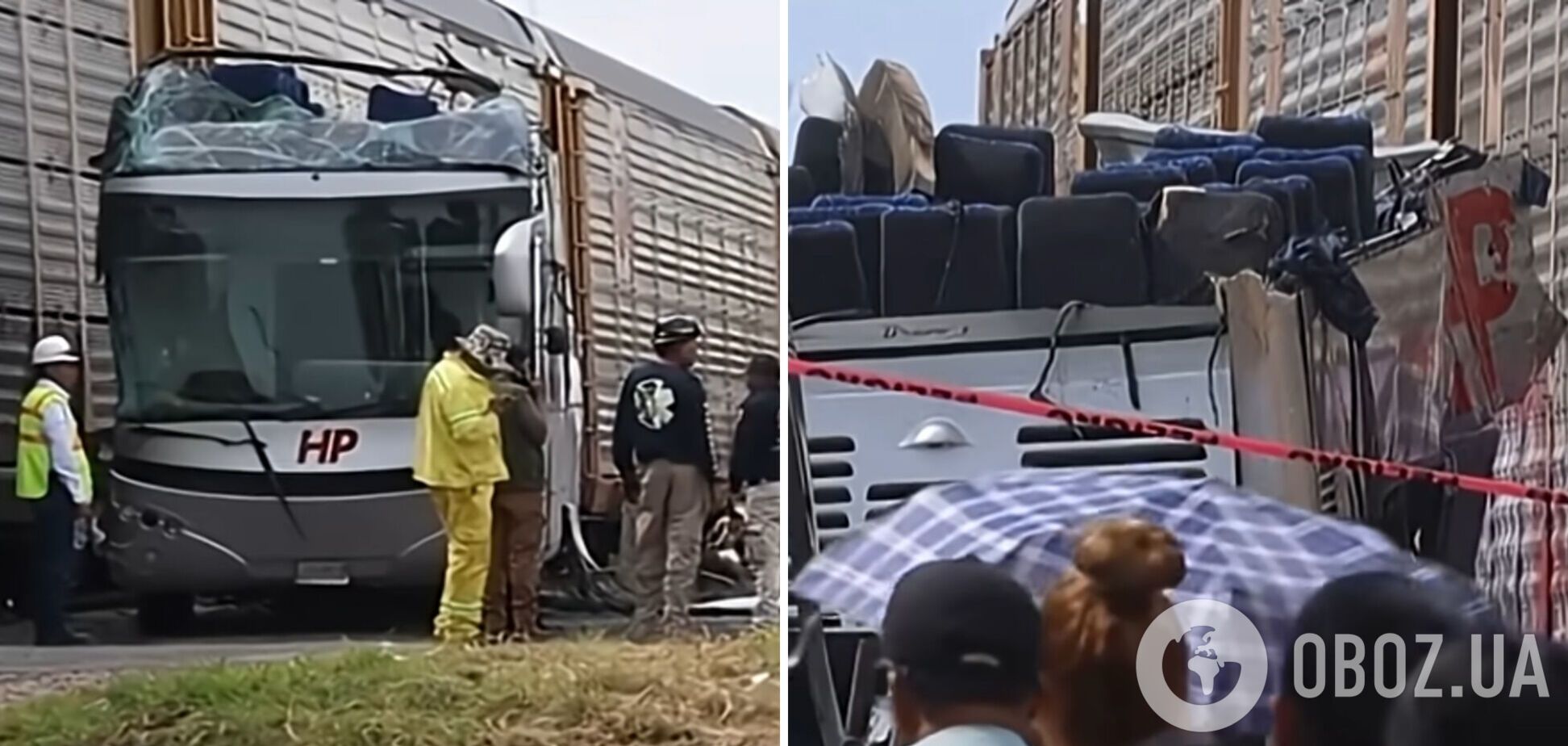 В Мексике грузовой поезд столкнулся с пассажирским автобусом: десять человек погибли, более 60 ранены. Фото и видео