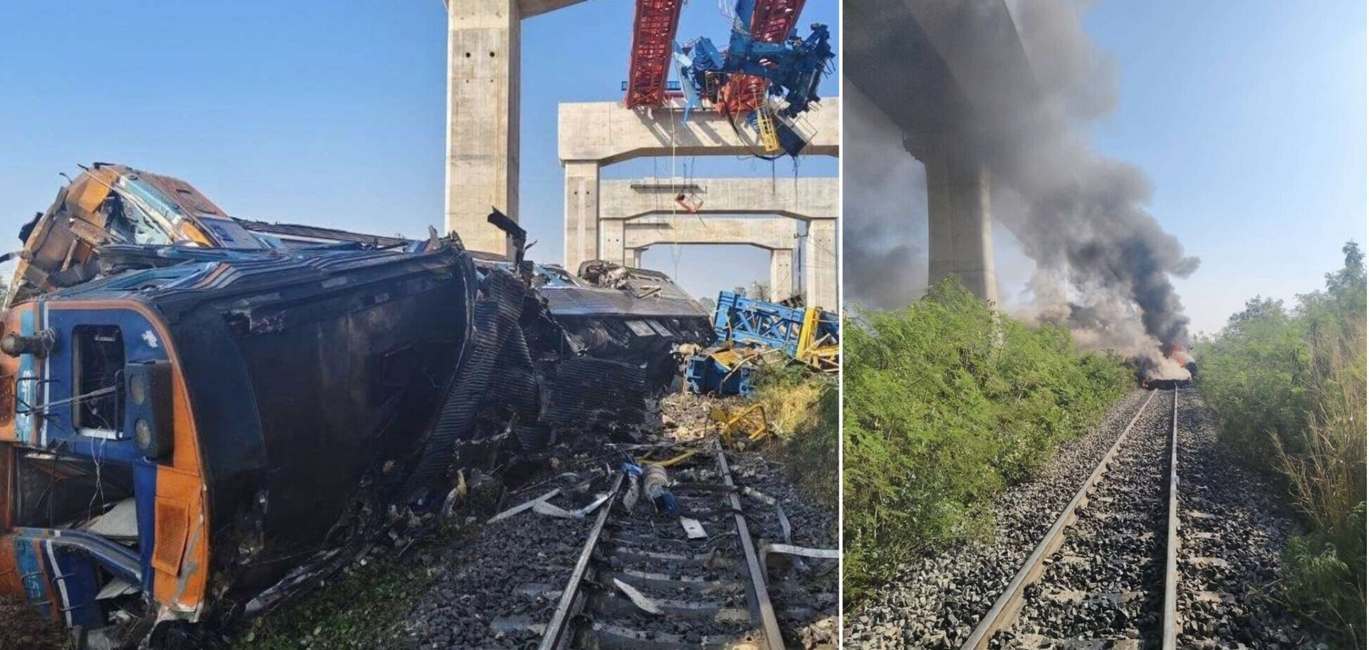 В Таиланде строительный кран упал на пассажирский поезд: погибли десятки людей. Фото и видео