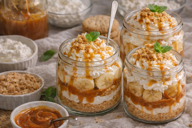 Лінивий банановий десерт без випікання: можна подати просто у склянках