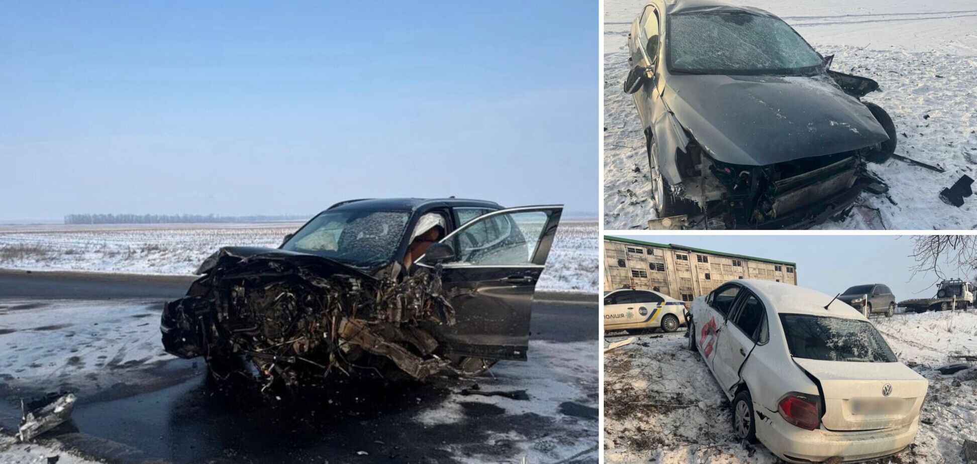 На Київщині сталась потрійна ДТП: одна з машин вилетіла в кювет, є постраждалий. Фото