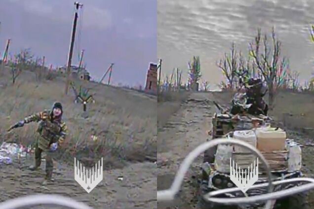 Оккупант пытался сбить украинский дрон автоматом, но тот догнал его. Видео