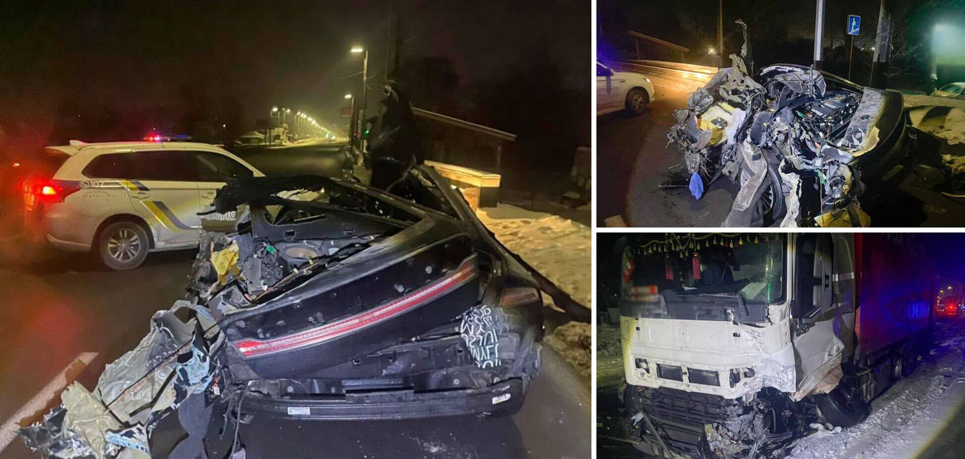 У Києві легковик на швидкості протаранив вантажівку: авто перетворилось на купу металу, є загиблий. Фото