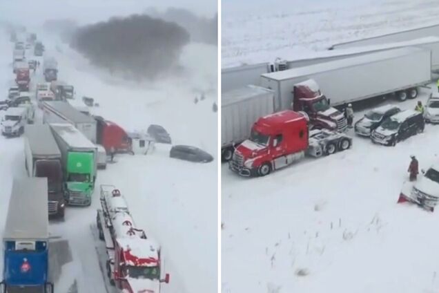 В США из-за снегопада столкнулись более 100 авто: есть пострадавшие. Видео