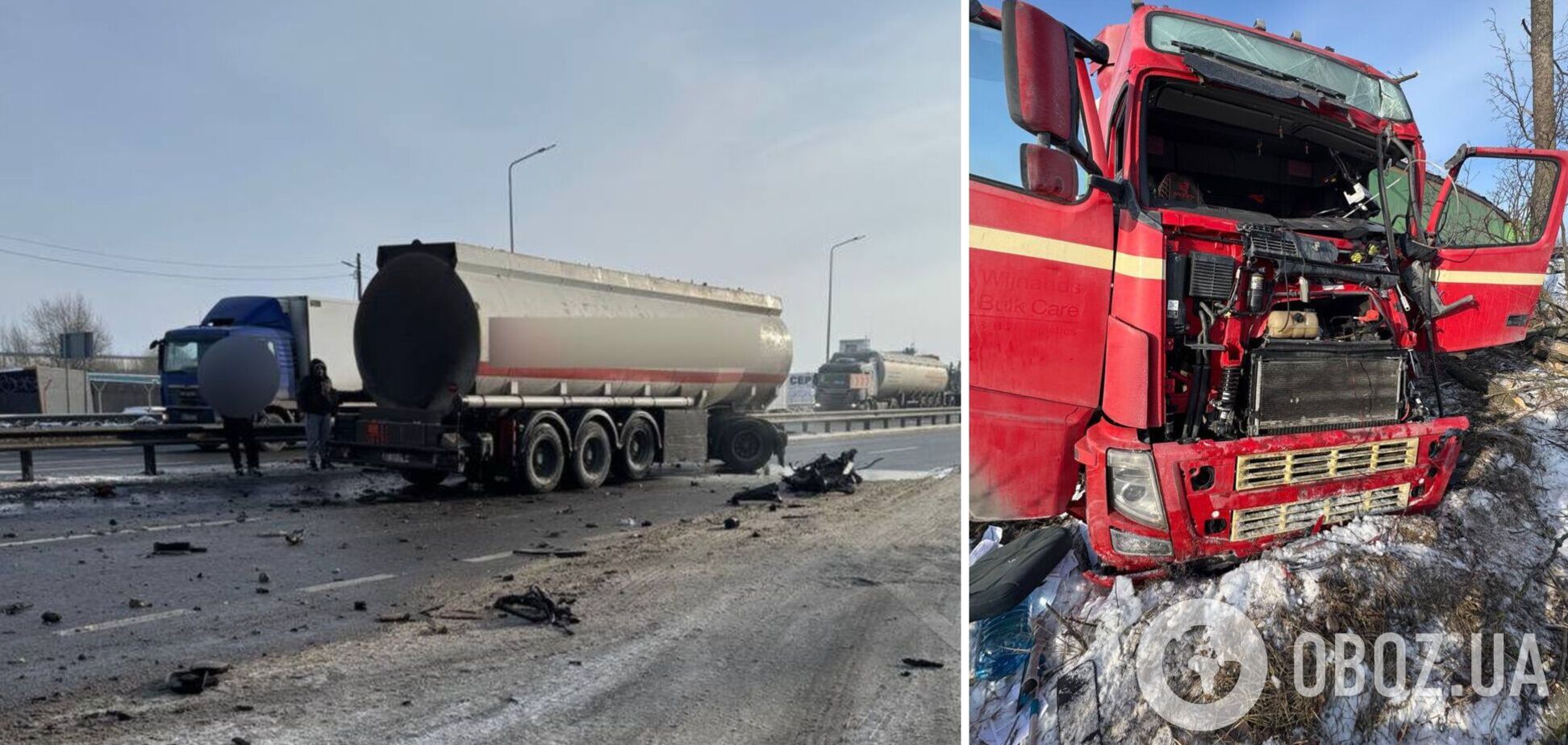 Під Києвом зіткнулись дві вантажівки: є загиблий, виник затор. Фото та відео