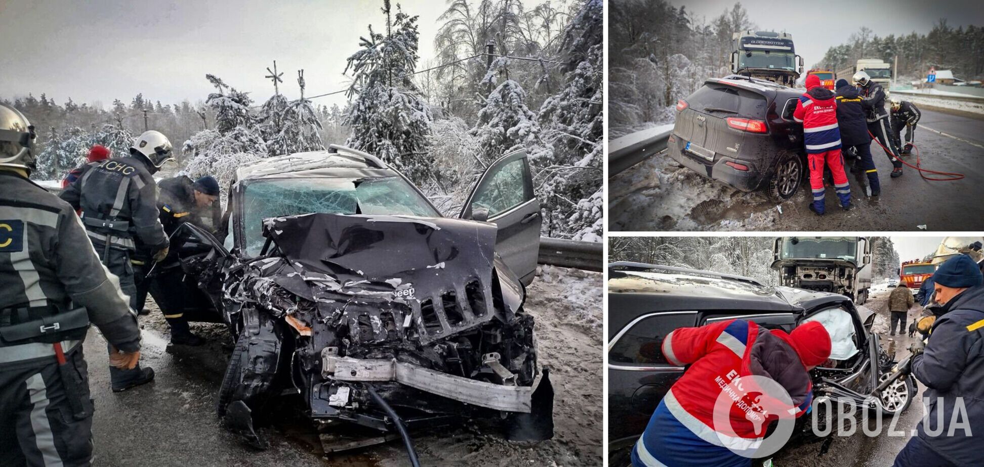 На Київщині зіткнулись вантажівка та легковик: постраждалого затисло у понівеченому авто. Фото