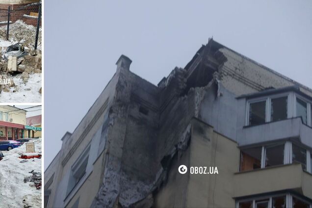 Дыра в крыше дома и поврежденные авто: последствия атаки РФ в Голосеевском районе Киева. Фото и видео