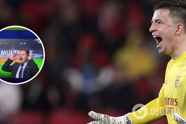 Французский комментатор 'сошел с ума' и начал дико визжать после гола Трубина на последних секундах. Видео