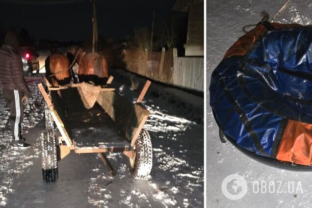 На Львовщине юноша получил травмы после катания на тюбинге, прицепленном к запряженной лошадьми телеге. Фото