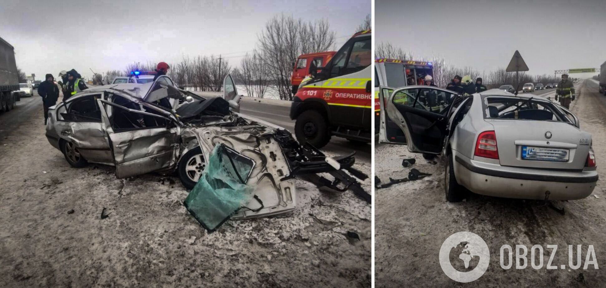 На Київщині зіткнулись два легковики: одна з машин перетворилась на купу металу, є загибла та постраждалі. Фото