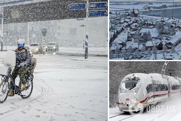 Нидерланды накрыл мощный снегопад: в стране километровые пробки и отменены авиарейсы. Фото и видео
