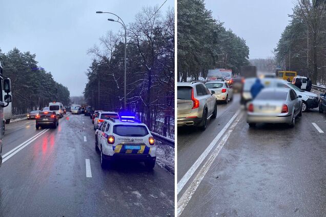 В Киеве произошло масштабное ДТП с участием 13 автомобилей. Подробности, фото и видео