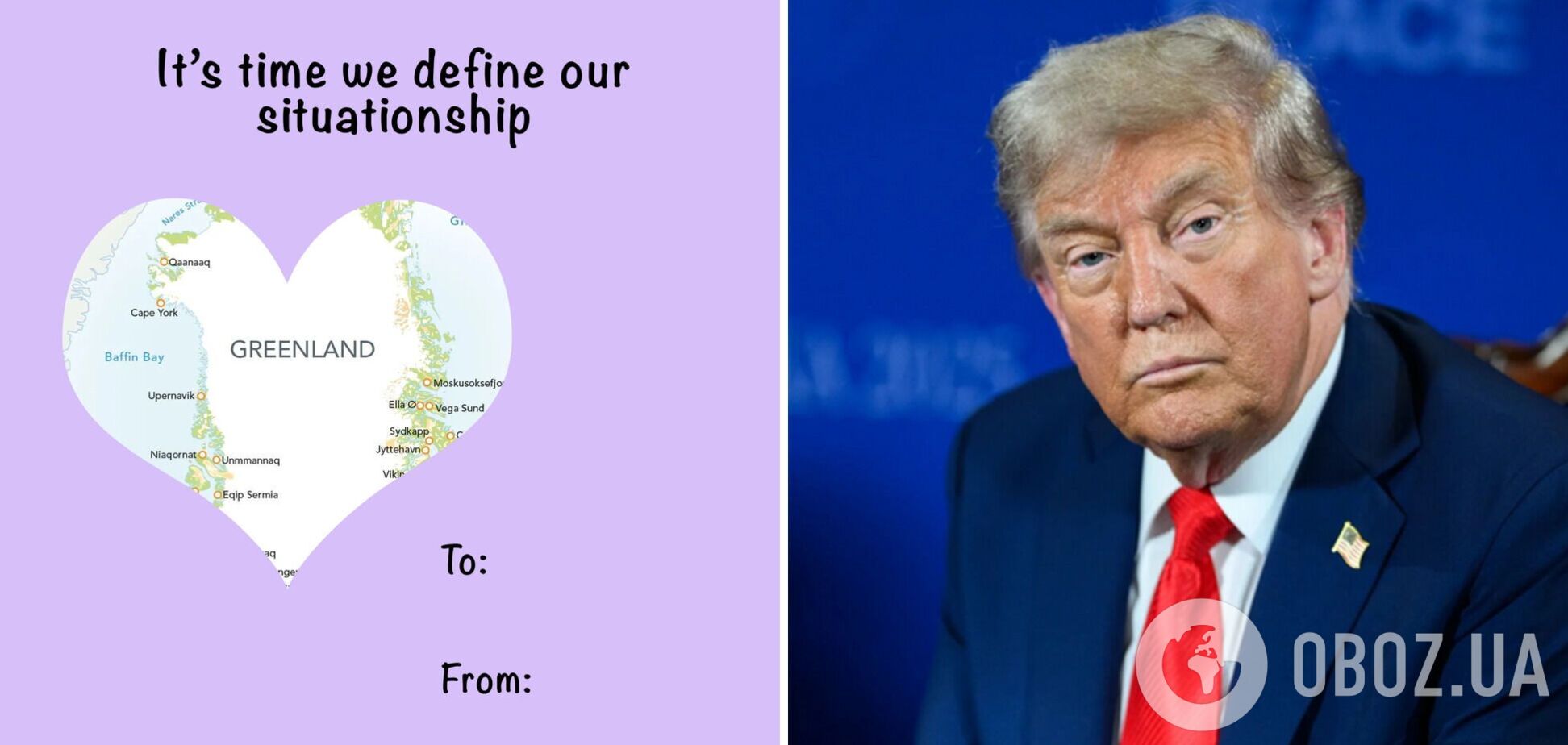 Білий дім опублікував валентинку з Гренландією, у якій пропонує їй нарешті 'визначитися'. Фото