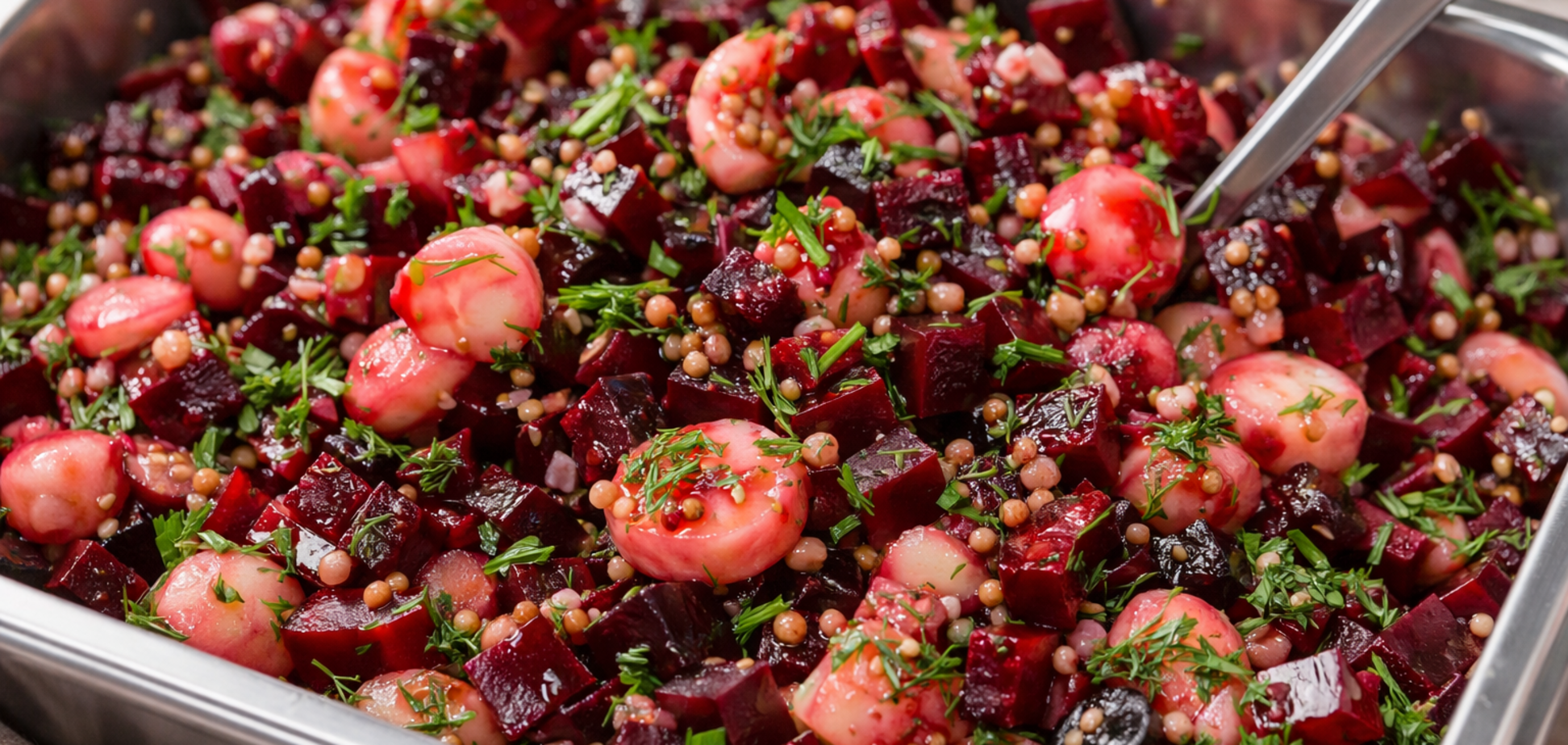 Пикатный салат с отварной свеклой и маринованными грибами: готовится без майонеза