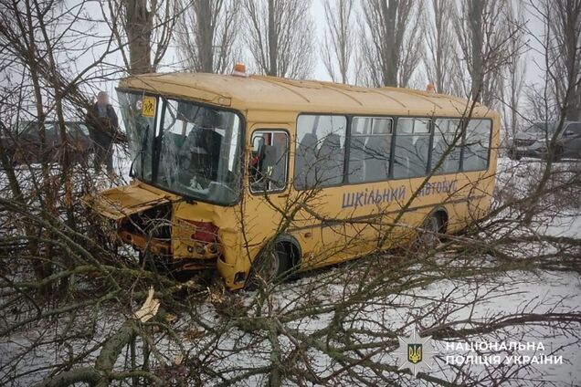 На Полтавщине школьный автобус слетел в кювет: пострадали дети. Фото