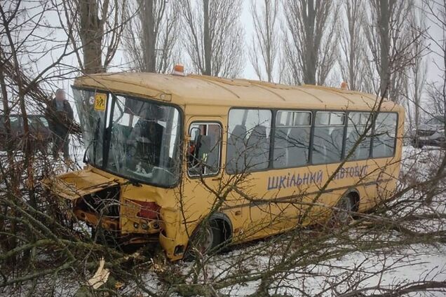 На Полтавщине школьный автобус слетел в кювет: пострадали дети. Фото