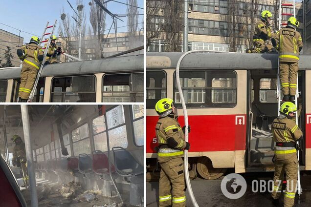 В Киеве во время движения загорелся трамвай. Все подробности, фото и видео