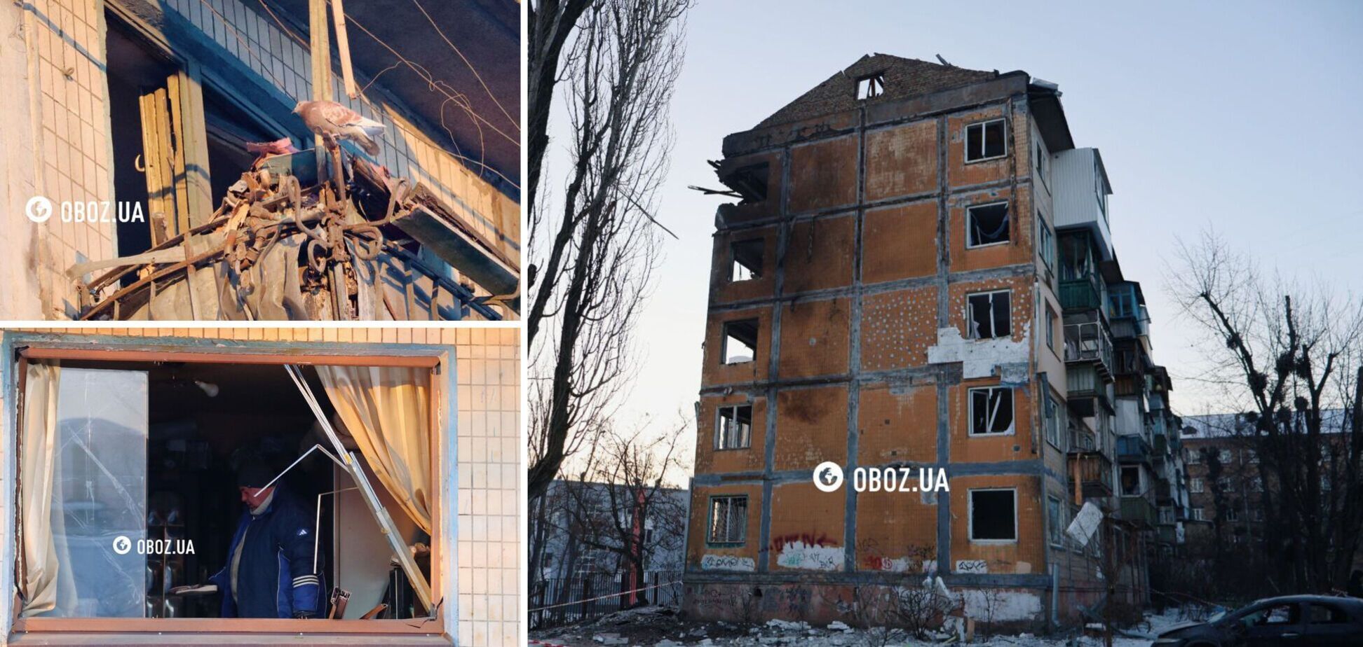 Дыра в крыше дома и выбитые окна: последствия атаки РФ в Днепровском районе Киева. Фото и видео