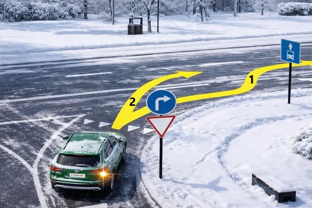 Какая траектория поворота разрешена? Тест на знание ПДД