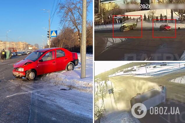 У Києві на Троєщині легковик протаранив та перекинув мікроавтобус. ДТП потрапило на відео