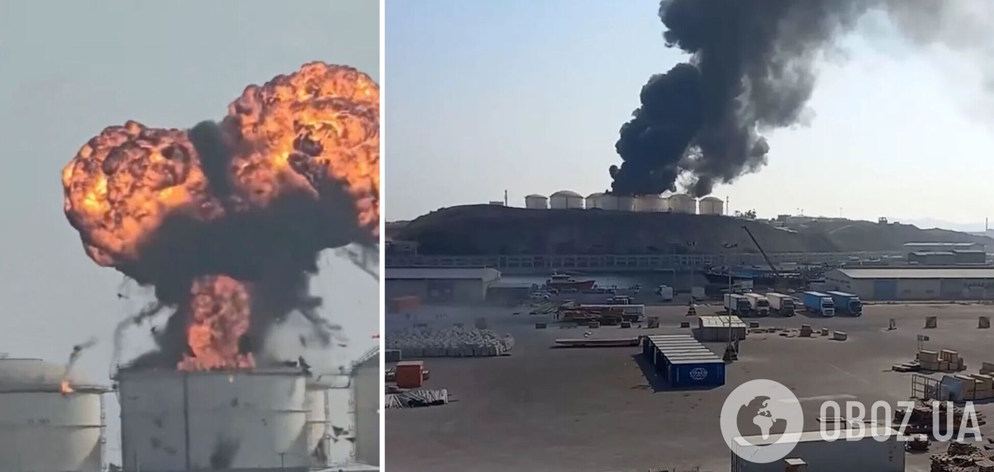 Иранские 'Шахеды' атаковали крупный порт в Омане: на нефтехранилище поднялся огромный пожар. Фото и видео