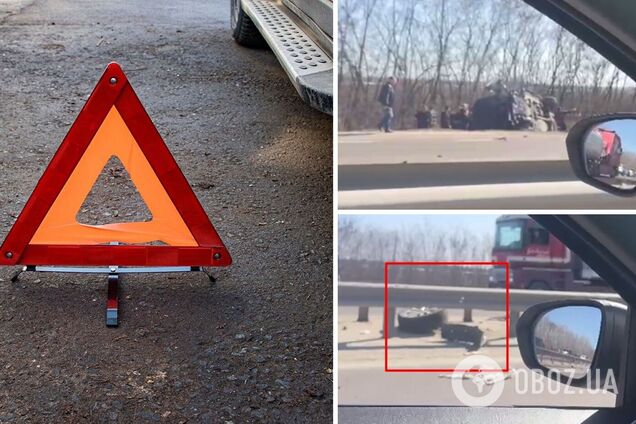 На Київщині легковик протаранив відбійник та перекинувся: після удару у авто повідлітали колеса. Відео та подробиці