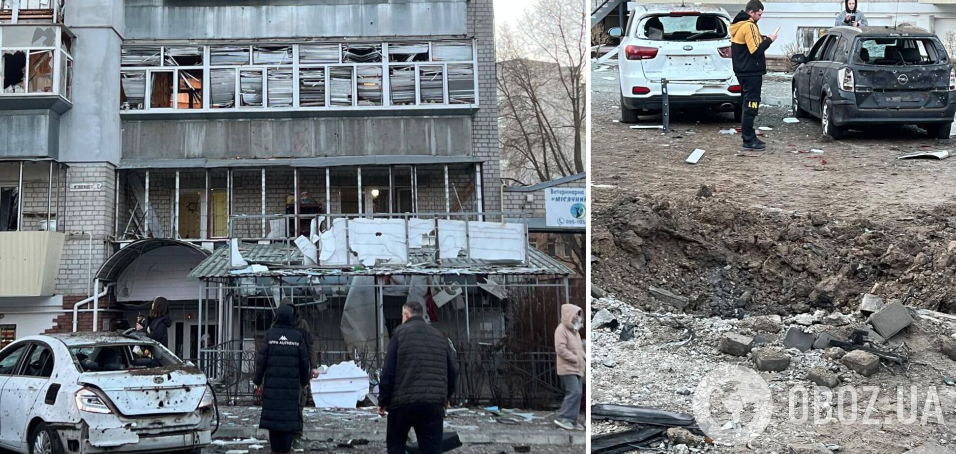 Выбитые окна, изуродованные авто: появились фото и видео последствий удара РФ по жилому массиву в Броварах