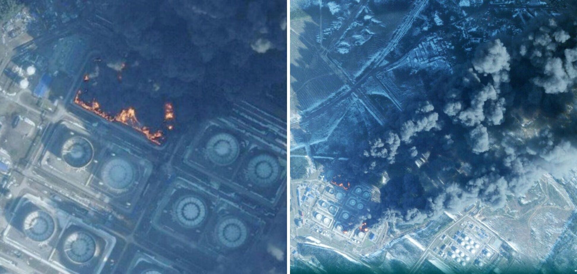 Дим видно навіть з супутника: у порту Приморська другу добу горить нафтобаза. Фото