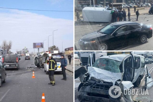 У Києві сталась ДТП за участі легковика та мікроавтобуса: одна з машин перекинулась, є загиблий. Фото та відео