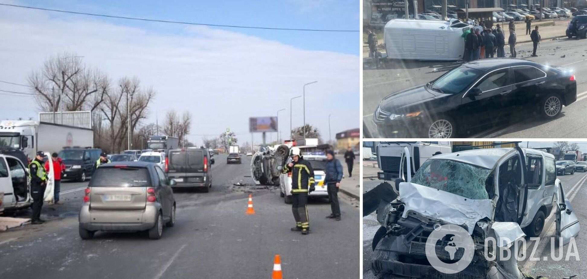 У Києві сталась ДТП за участі легковика та мікроавтобуса: одна з машин перекинулась, є загиблий та постраждалі. Фото та відео