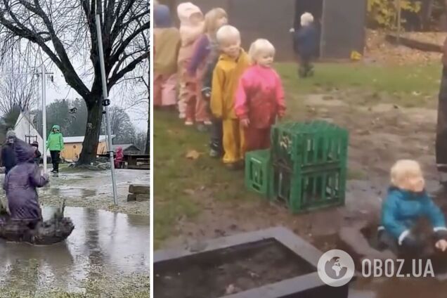 'Живут свою лучшую жизнь!' Видео из детсада в Дании, где дети купаются в луже, покорило сеть