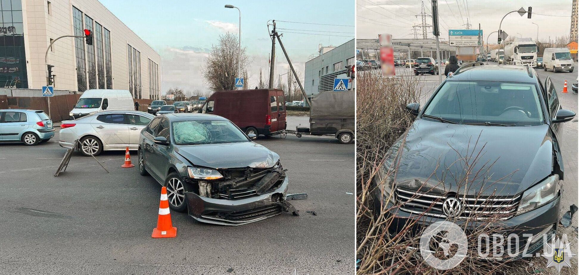 Під Києвом Volkswage протаранив легковик, а потім вилетів на тротуар та збив пенсіонерку. Подробиці та фото