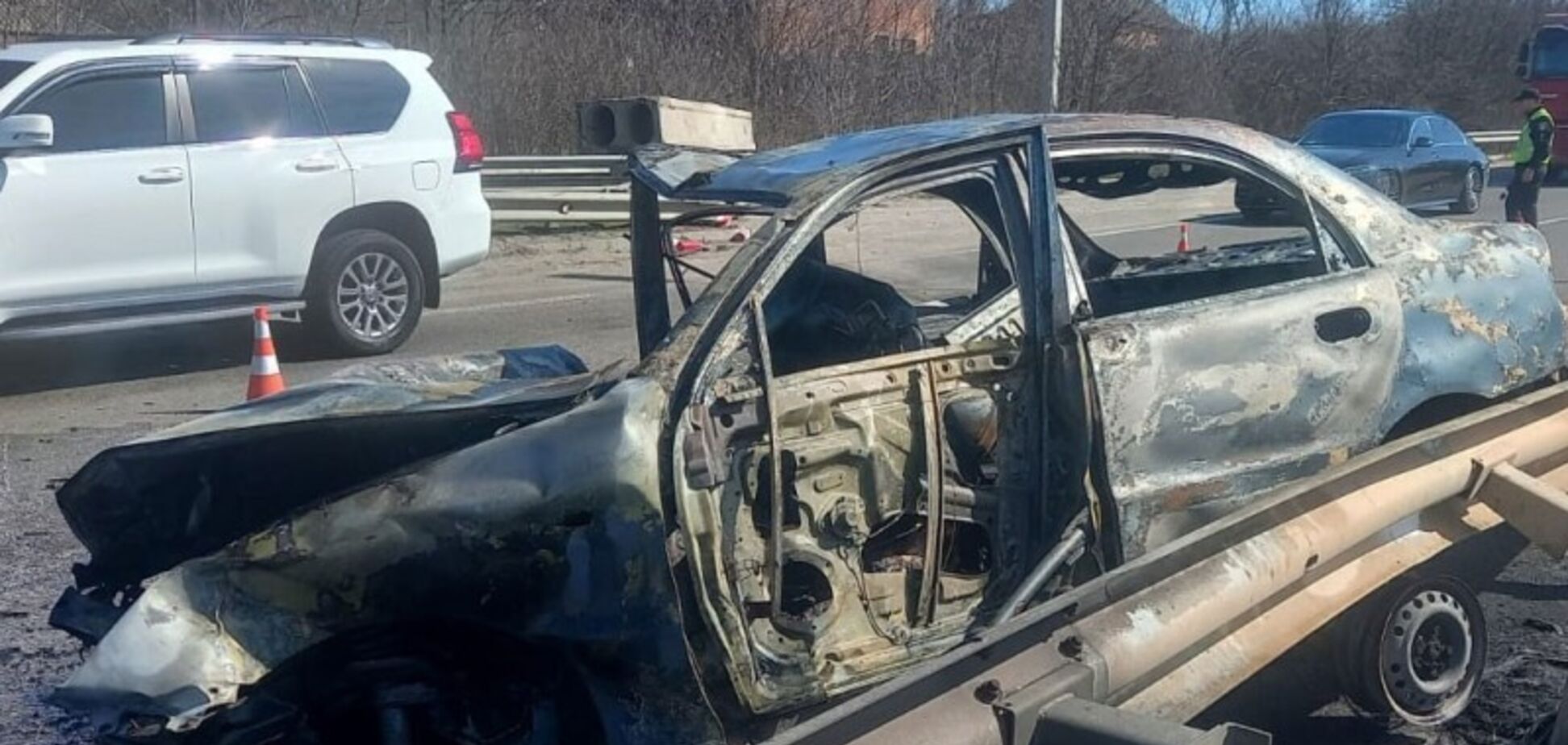Під Полтавою авто врізалося у відбійник і загорілося: водій загинув на місці. Фото