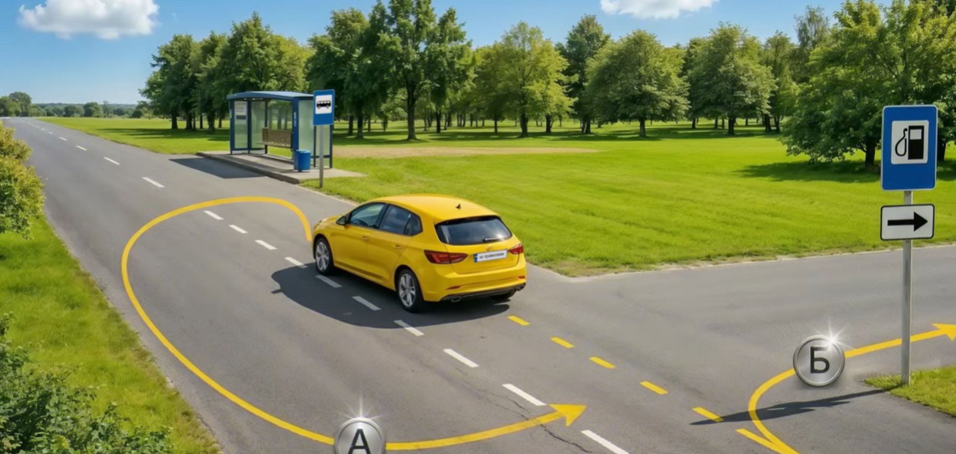 Какая траектория разрешена для въезда на АЗС? Тест на знание ПДД