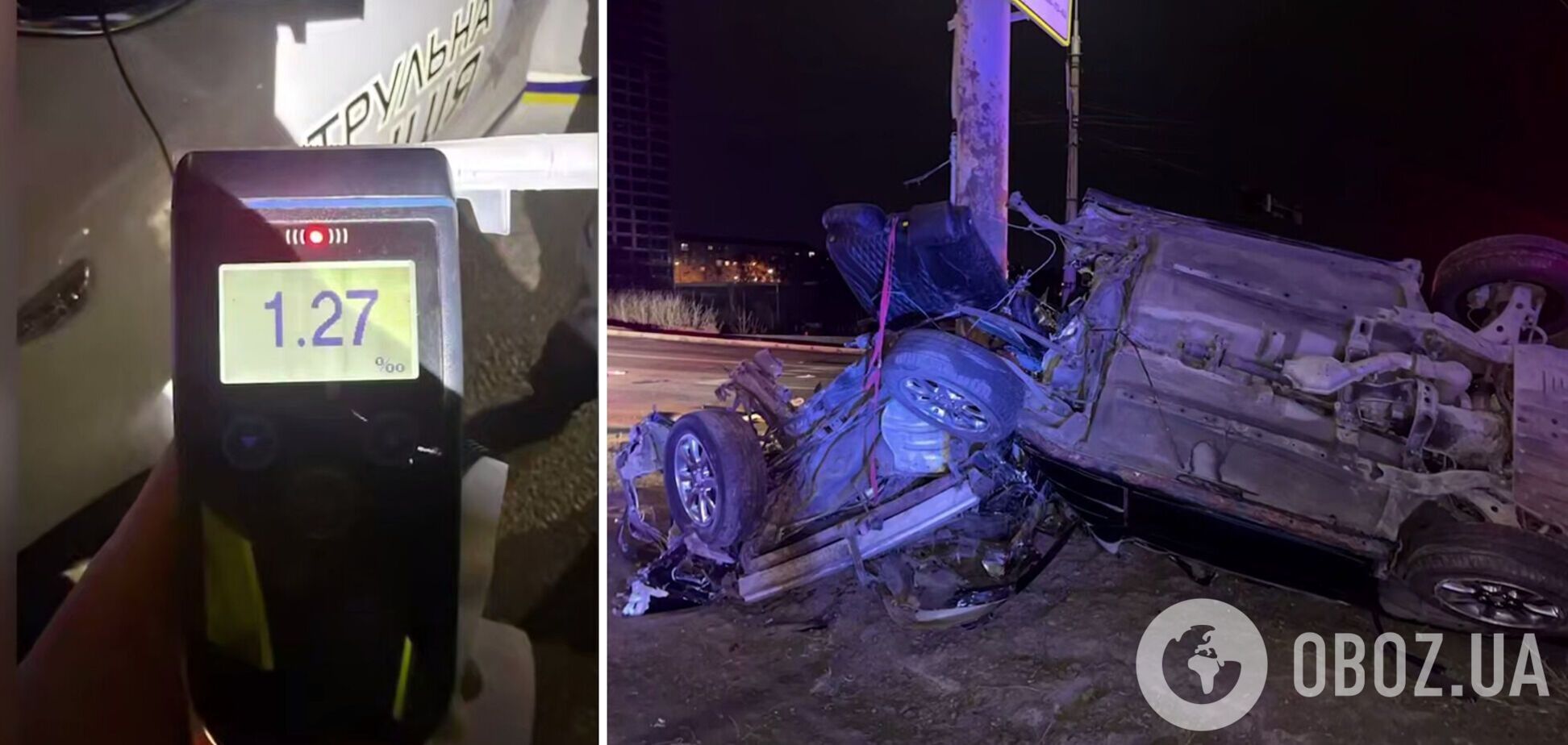 У Києві п’яна водійка легковика протаранила стовп: машину розірвало навпіл. Фото і відео
