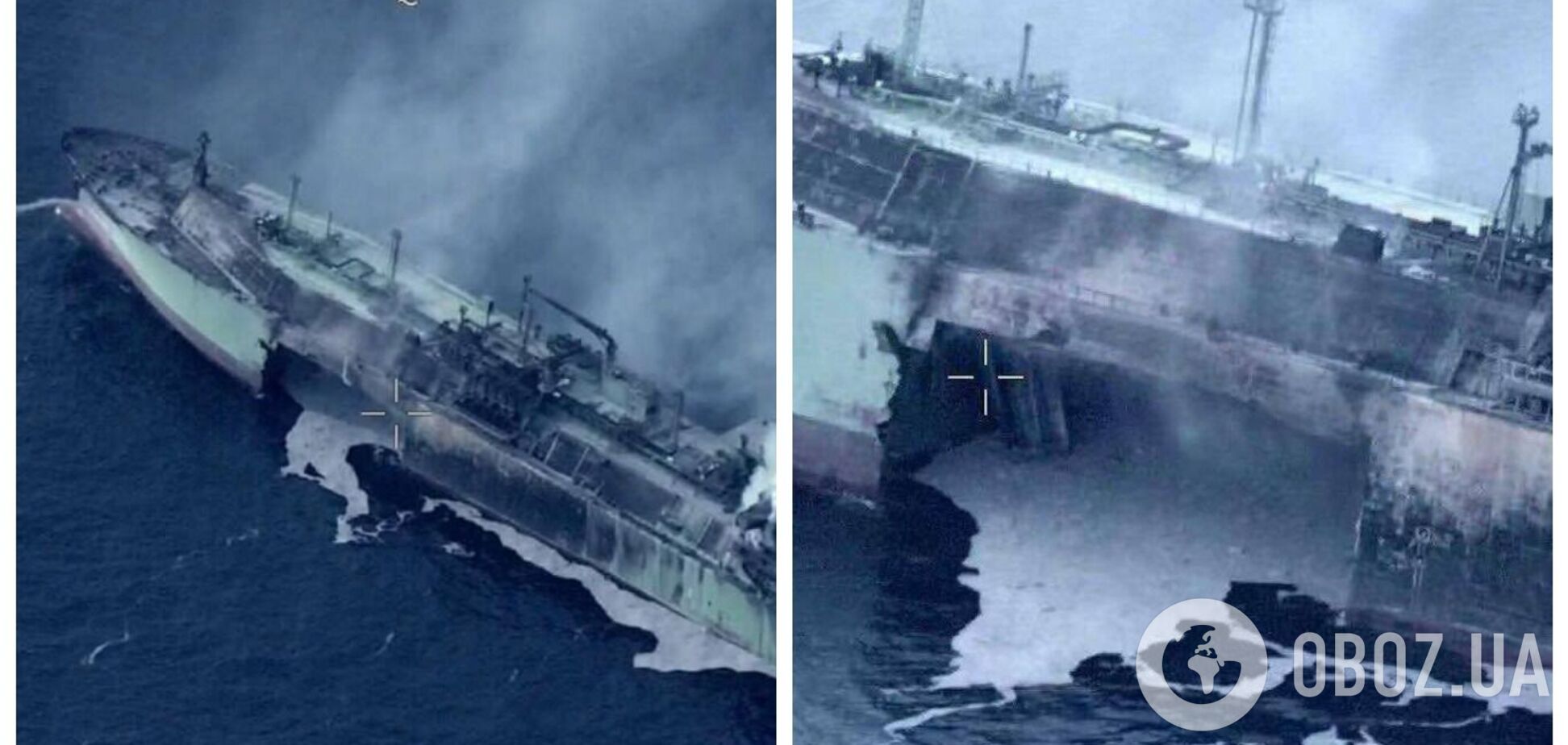 Вибух майже розколов навпіл: з'явились фото атакованого в Середземному морі танкера РФ, у Москві скаржаться на Україну