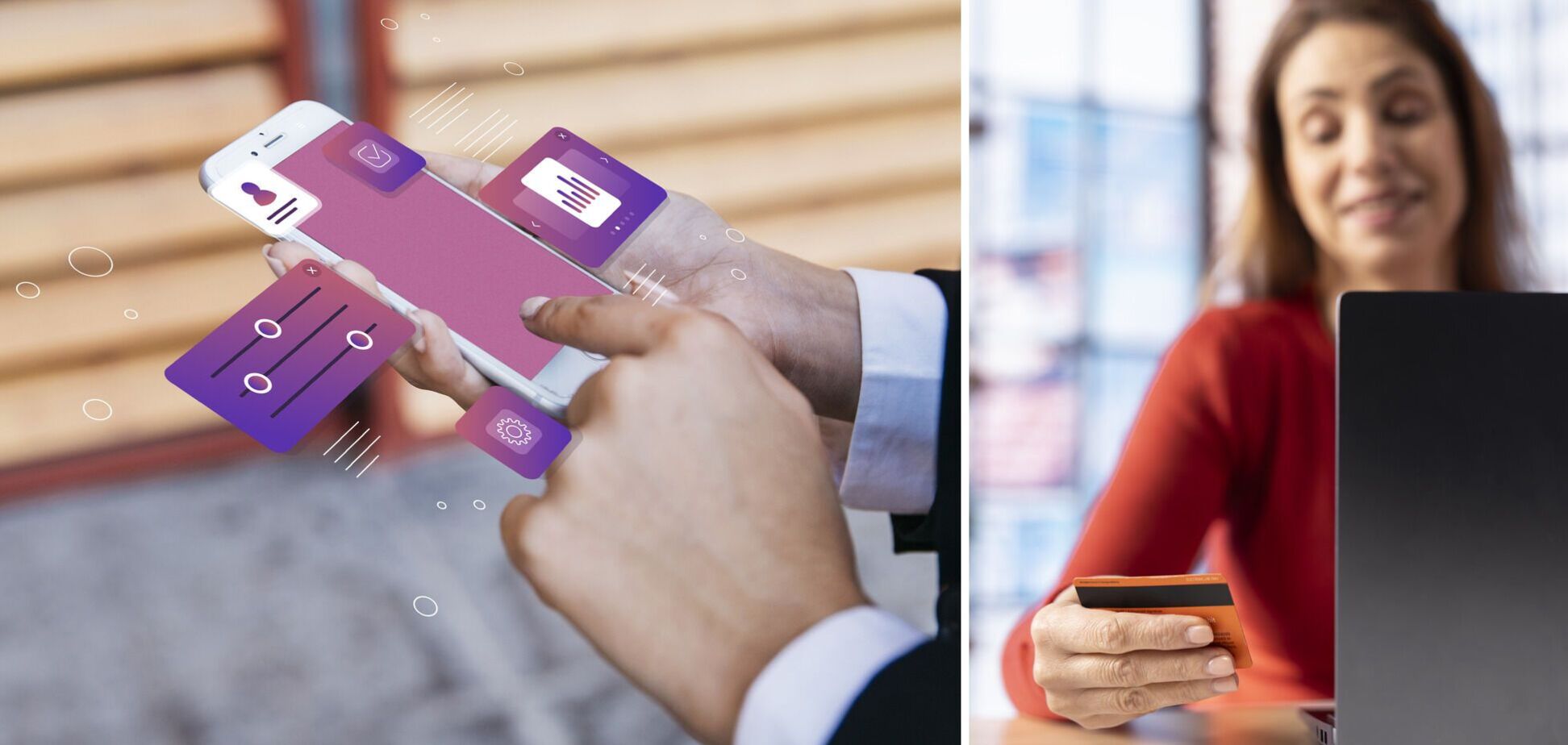 Використання онлайн-банкінгу зі смартфона та ноутбука. Ілюстрація