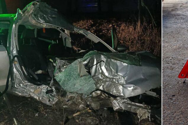 У Києві п’яний водій на швидкості протаранив дерево: авто перетворилось на купу металу. Фото