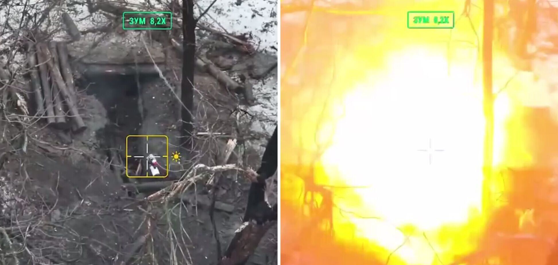 Філігранна робота: оператори дронів знищили замаскований бліндаж і живу силу ворога. Відео