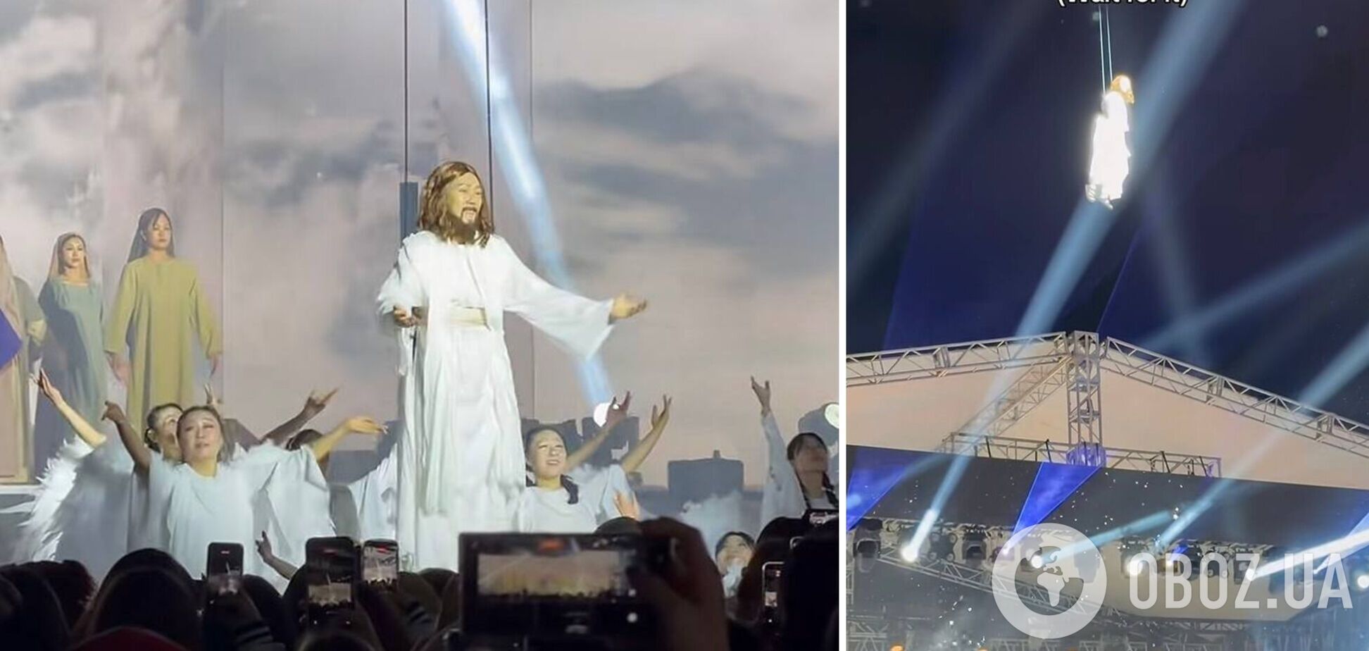 Украл идею у Jerry Heil? В сети завирусилось видео с пасхального концерта в Южной Корее, где актер в образе Иисуса Христа 'взлетел' над небоскребами