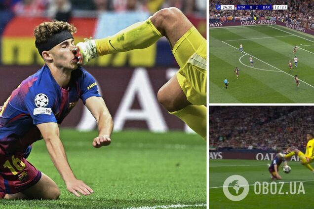 Воротар 'Барселони' шипами бутс розрізав обличчя супернику в матчі Ліги чемпіонів. Відео
