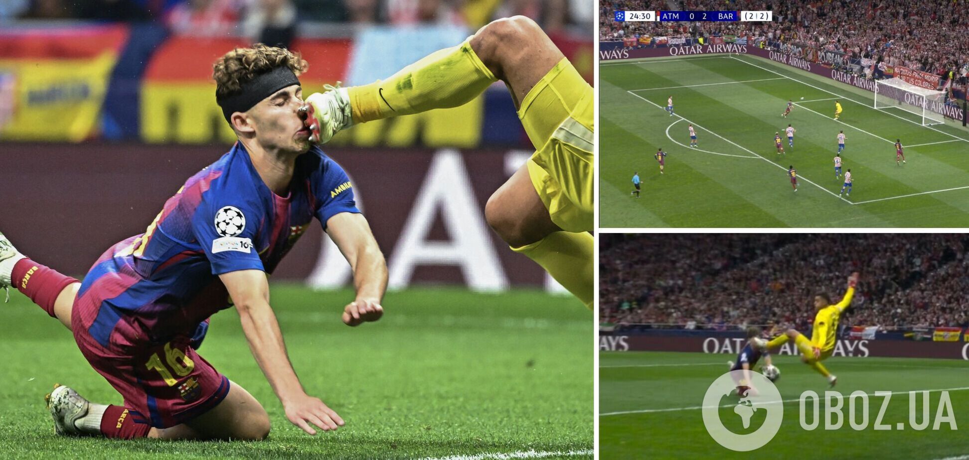 Воротар 'Барселони' шипами бутс розрізав обличчя супернику в матчі Ліги чемпіонів. Відео