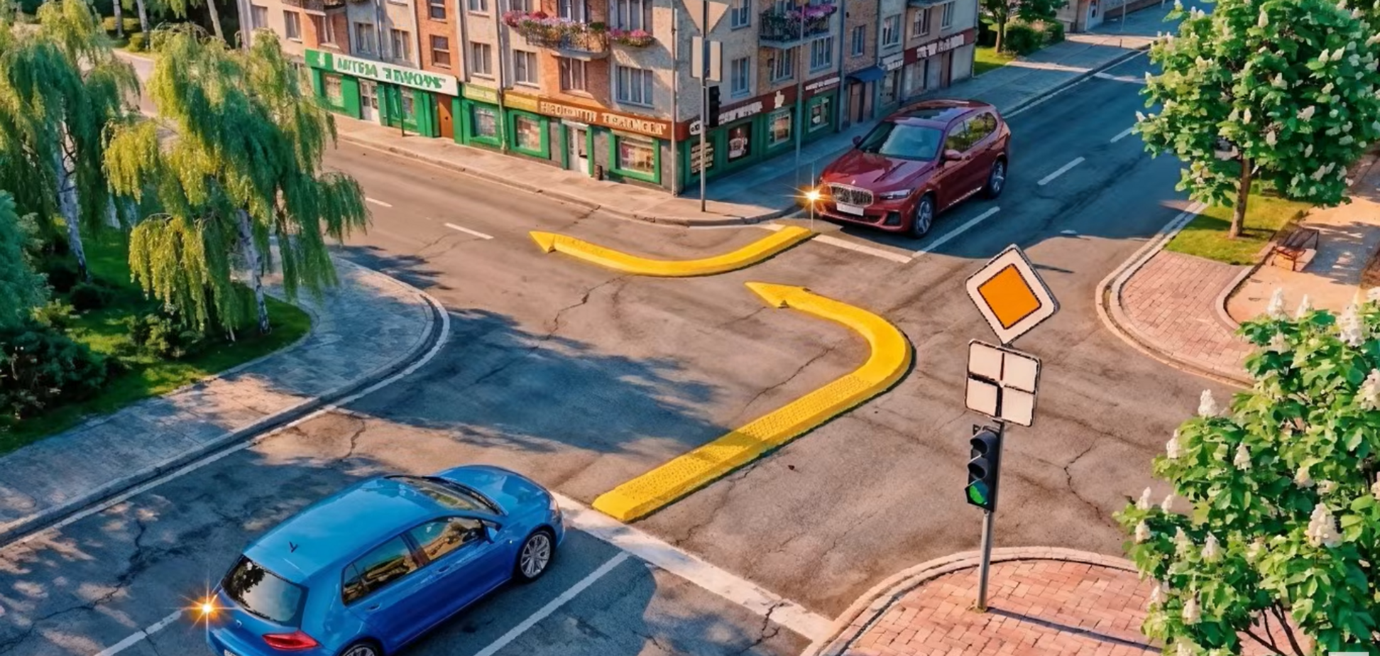 Водитель какого автомобиля обязан уступить дорогу в изображенной ситуации