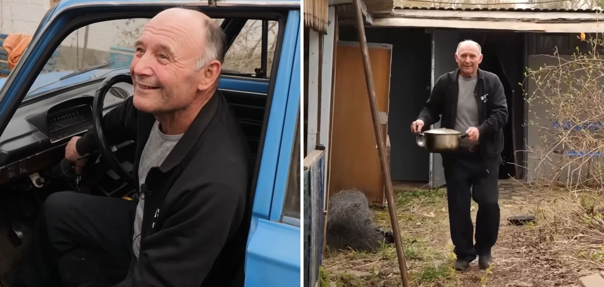 'Треба жити і не занепадати духом': 70-річний дідусь-переселенець з блакитних 'Жигулів' показав, як облаштувався на новому місці. Відео