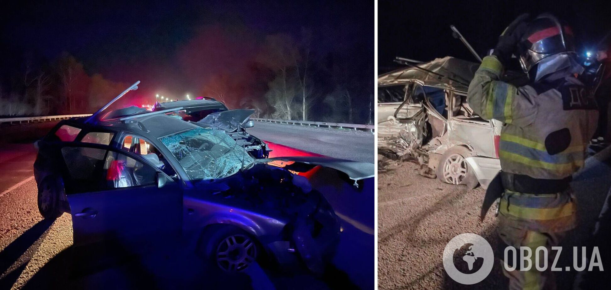 На Київщині сталась ДТП за участі двох легковиків: загиблого водія з понівеченого авто діставали рятувальники. Фото