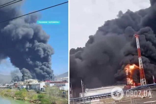 В Туапсе вторые сутки не могут потушить пожар на НПЗ после атаки Сил обороны Украины. Фото и видео