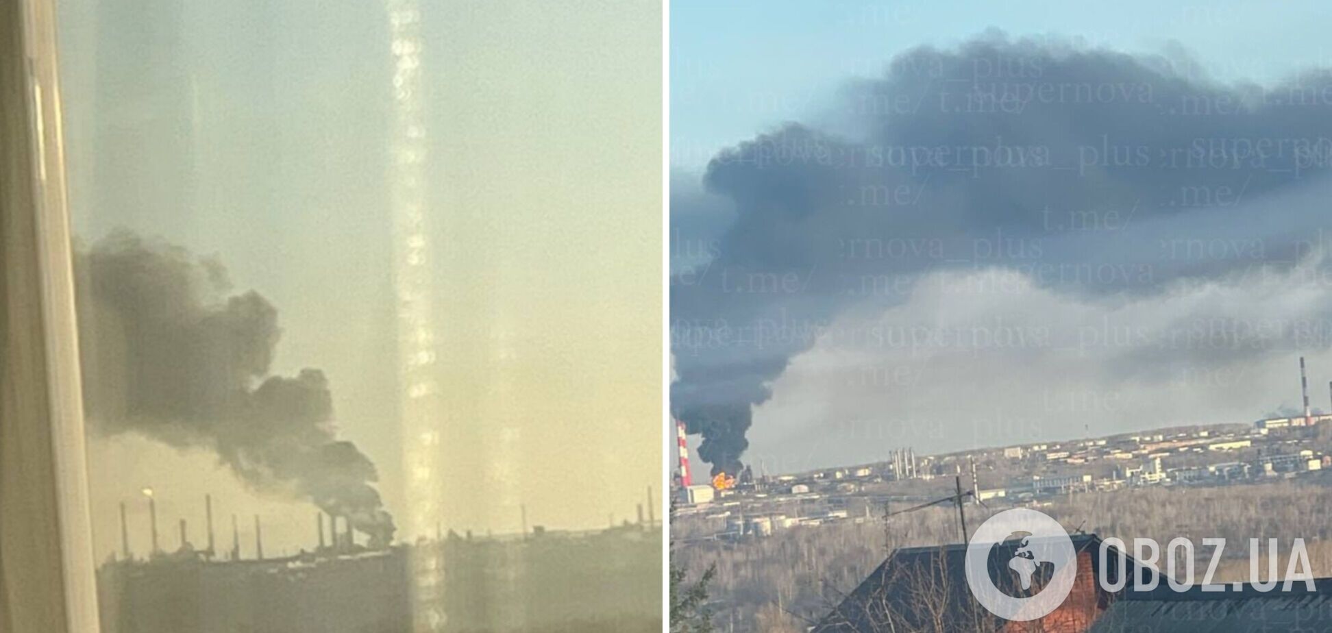 В российской Уфе атакован НПЗ, произошел пожар: черный дым виден издалека. Фото и видео