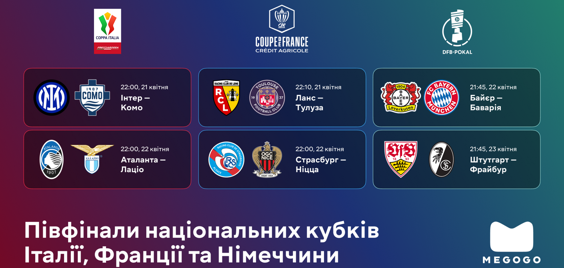 'Байєр' – 'Баварія' та битва в Мілані: анонс та розклад трансляцій 1/2 фіналу європейських кубків