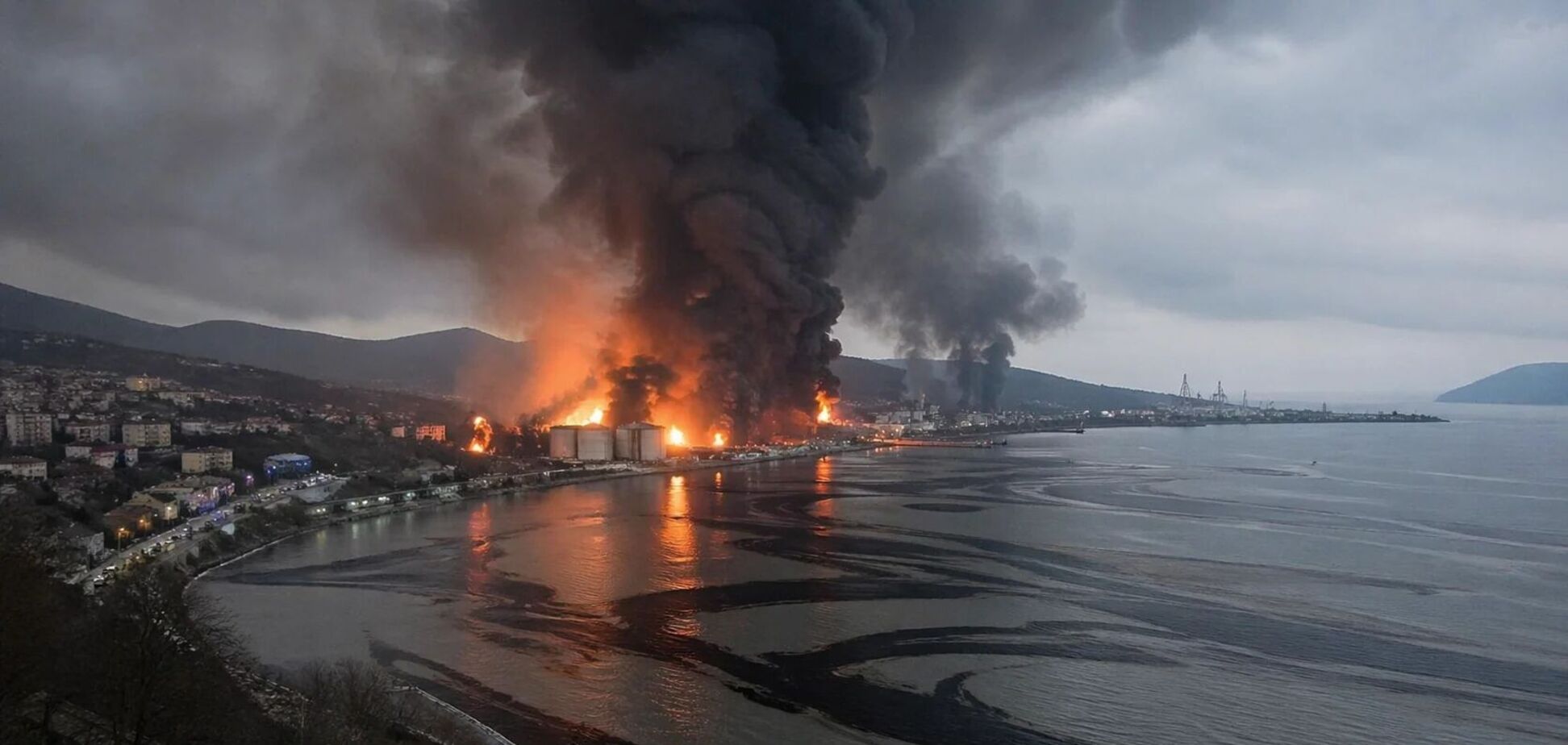 Дым растянулся более чем на 300 км: в российском Туапсе продолжает гореть НПЗ. Фото и видео