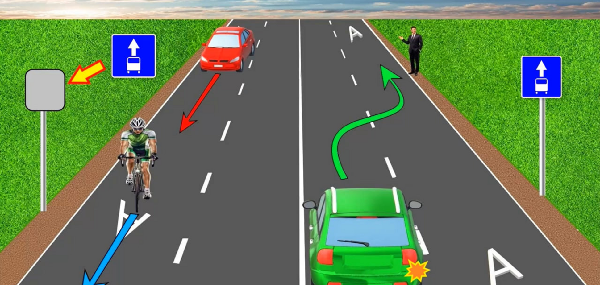 Кому запрещена выбранная траектория движения? Тест на знание ПДД